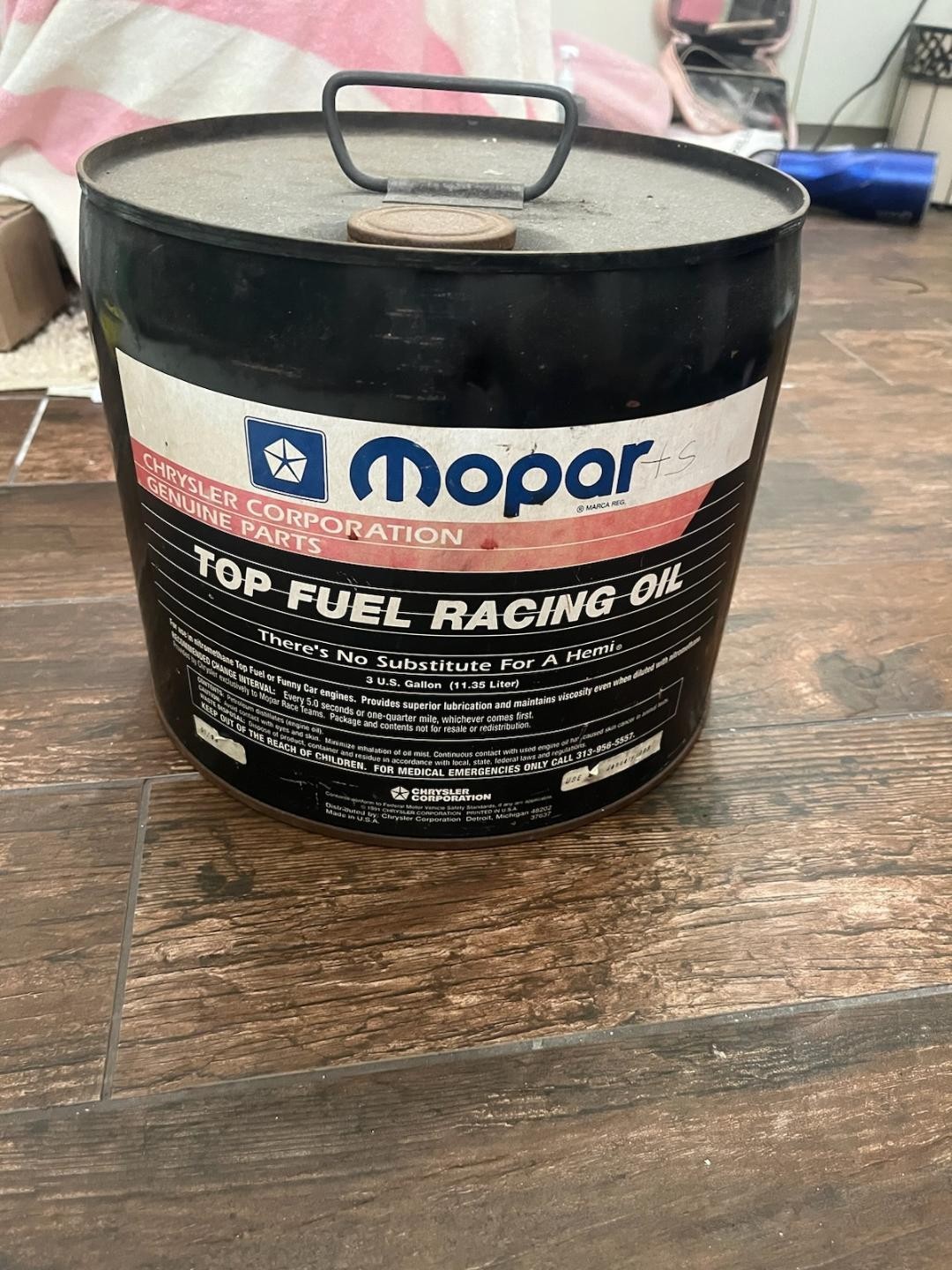 Vintage Mopar Top Fuel Racing Oil 3 Gallon Can