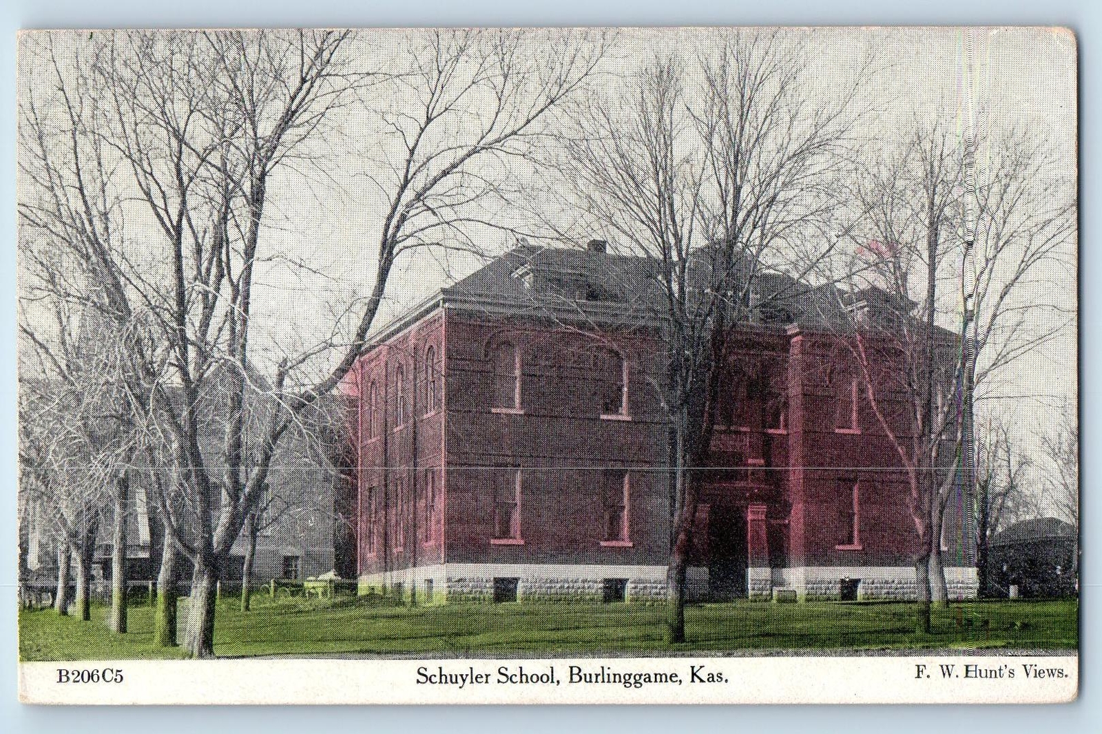 Burlingame Kansas Postcard Schuyler School Building Exterior c1910's Antique