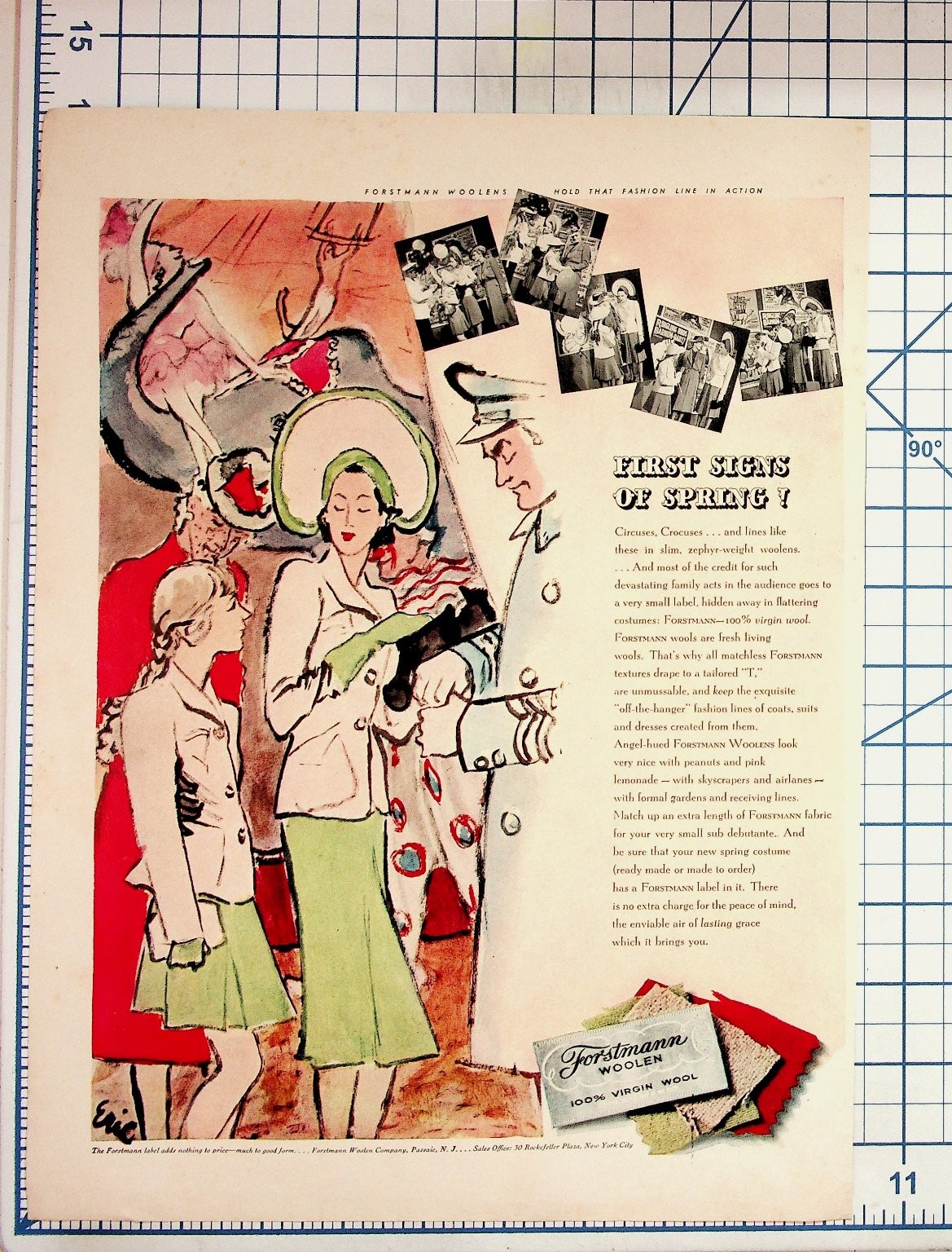 Vintage 1940s Forstmann Woolens Fashion Ad Print Art Eric Spring Style NYC