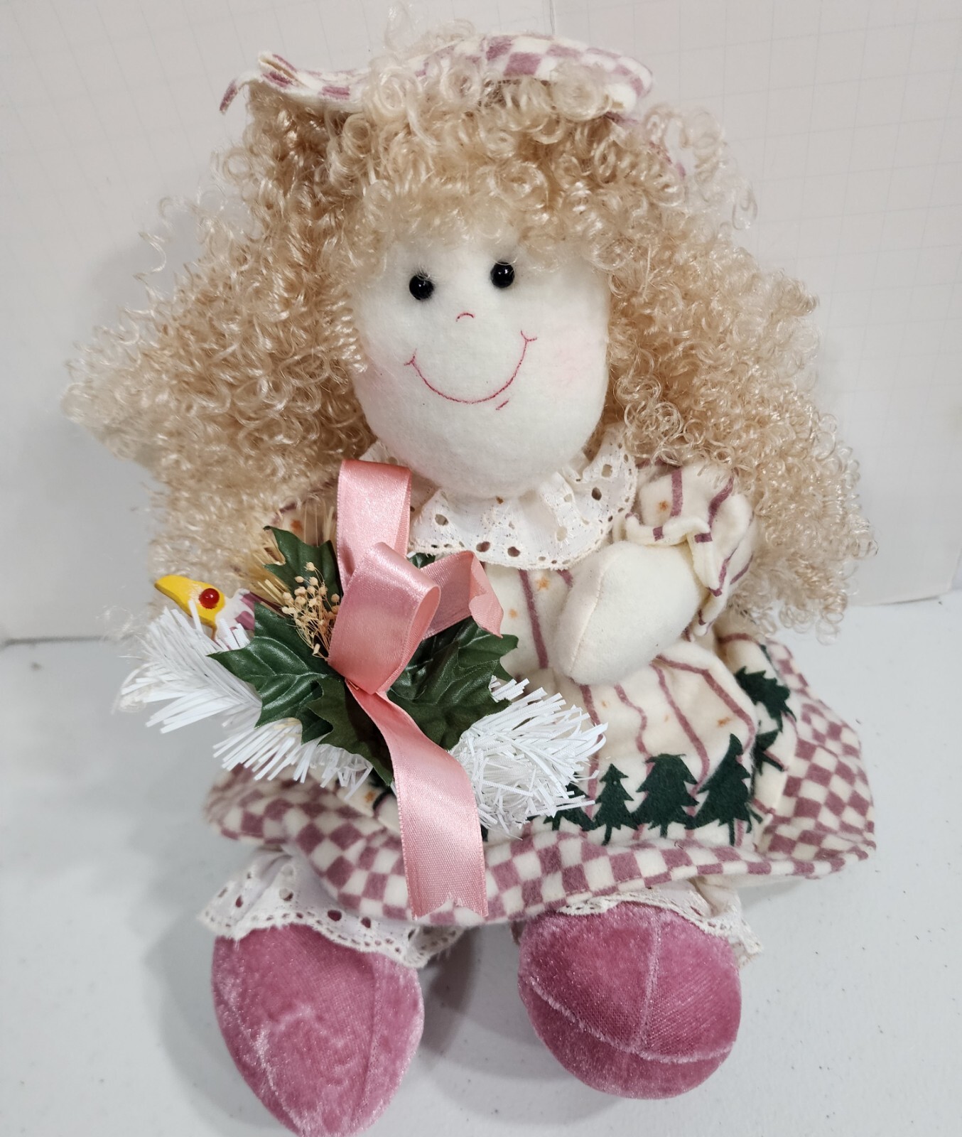 VTG Victorian Country Christmas Shelf Sitting Angel Fabric Doll My Collection 