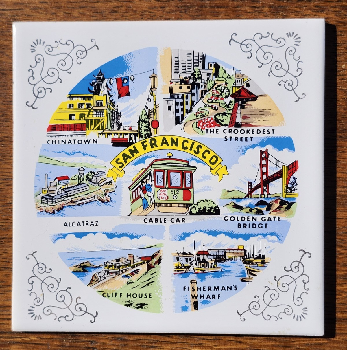 Vintage San Francisco Souvenir Ceramic Art Tile Trivet Cottagecore Memorabilia
