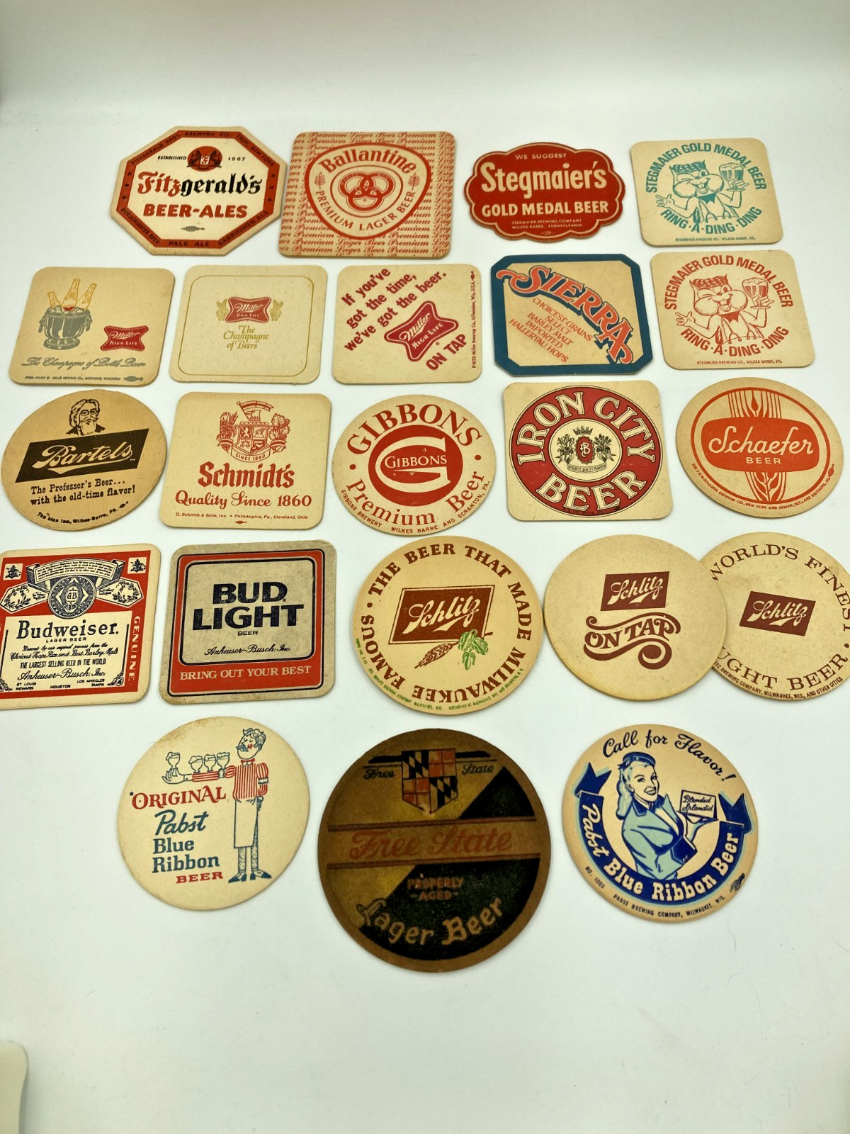 22 vintage USA beer coasters- variety w/some oldies ~free state~ as seen zoom in