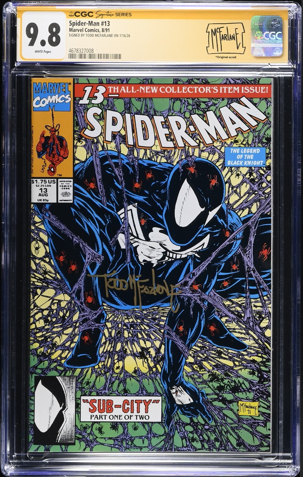 SPIDER-MAN #13 SUB-CITY CGC 9.8 SS SIGNED BY TODD MCFARLANE GORGEOUS BOOK