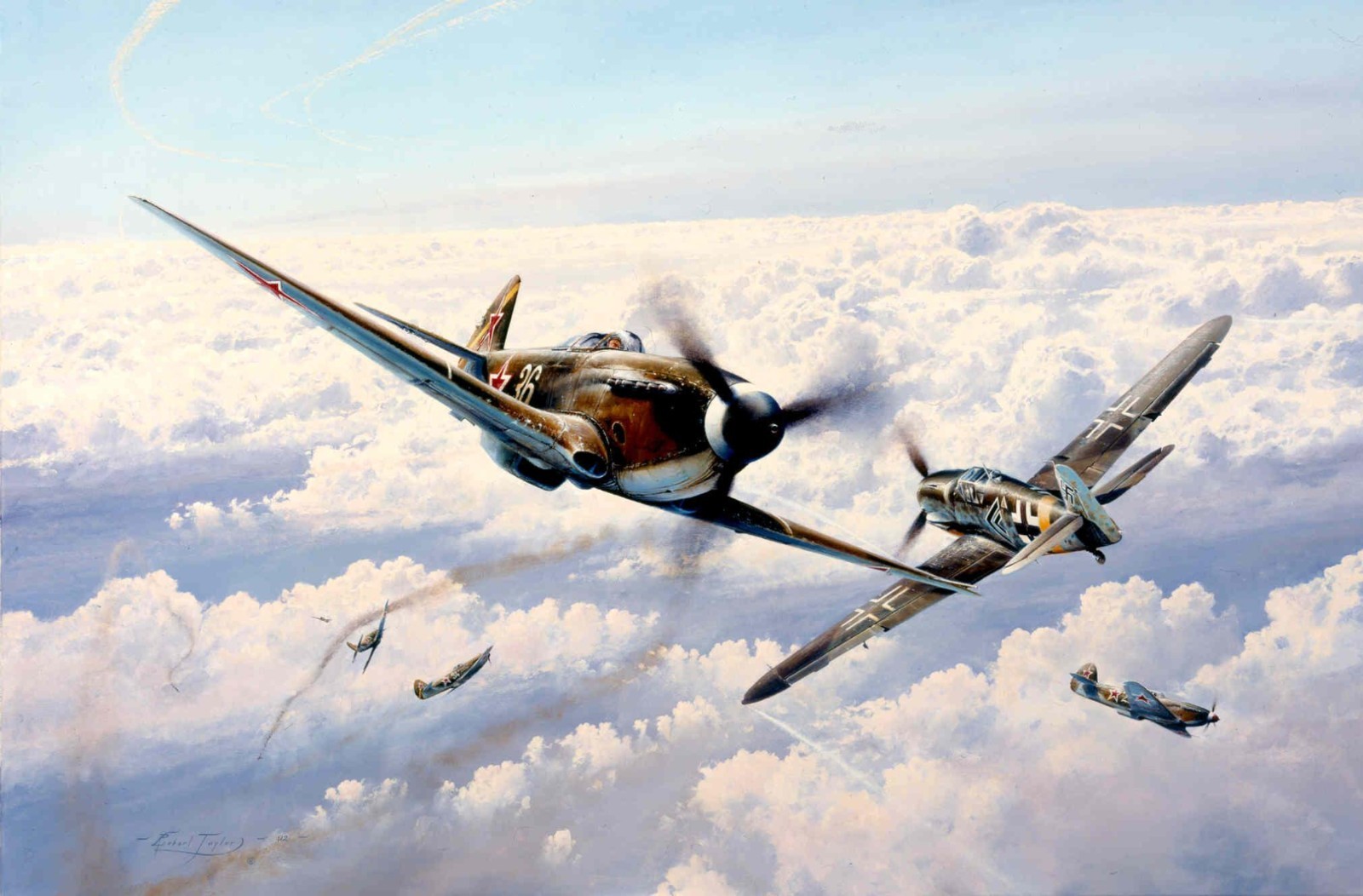 Russian Roulette by Robert Taylor art print autographed by Eastern Front Aces