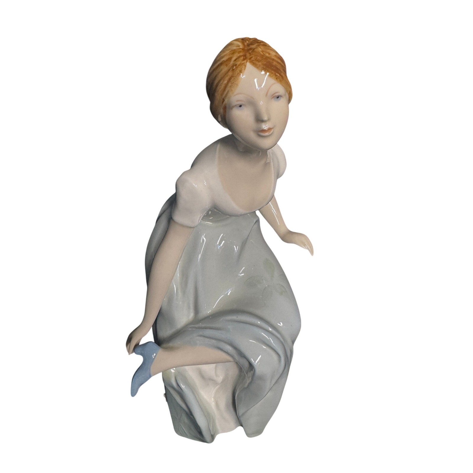 RARE Royal Dux Vintage Porcelain Figurine Woman Blue Dress Glossy 9.5 Inch