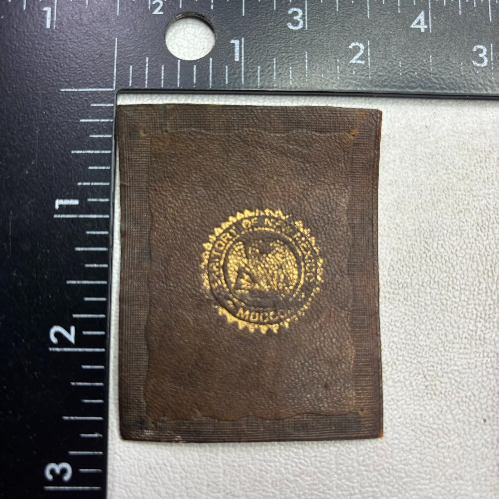 Vtg c 1910s Kinda Rough TERRITORY OF NEW MEXICO Tobacco Leather Patch 592T