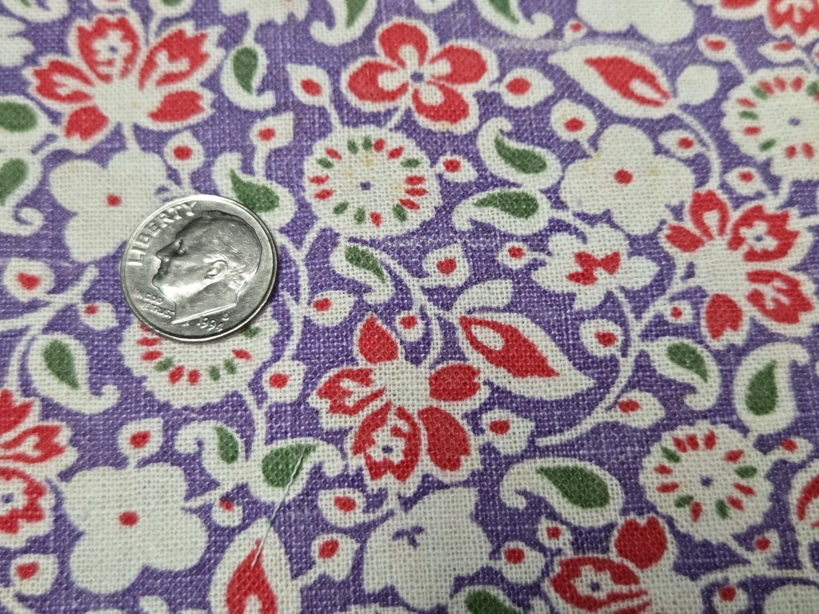 BEST Vintage Feedsack Flour Sack Fabric 40s Red Floral on Lavender Remnant Quilt
