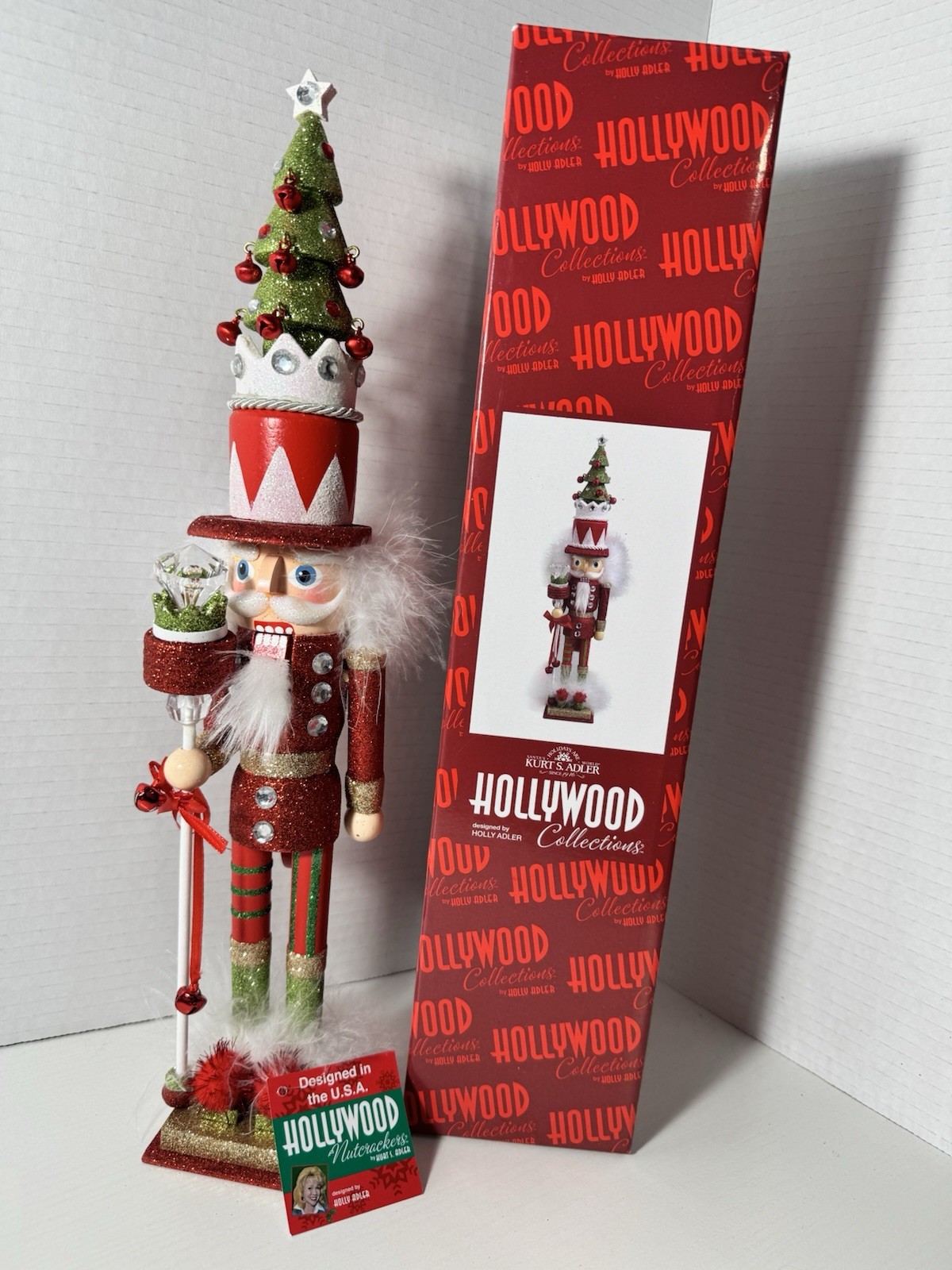 Kurt Adler 15-Inch Hollywood Collection Red and Green Tree Hat Nutcracker w/box