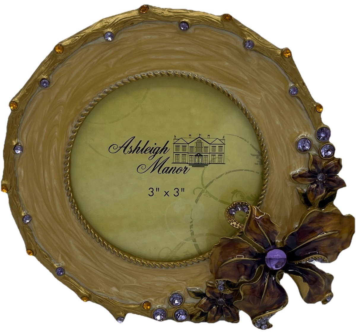 Ashleigh Manor 3x3” Enameled VTG Frame Floral with Lilac Jewels