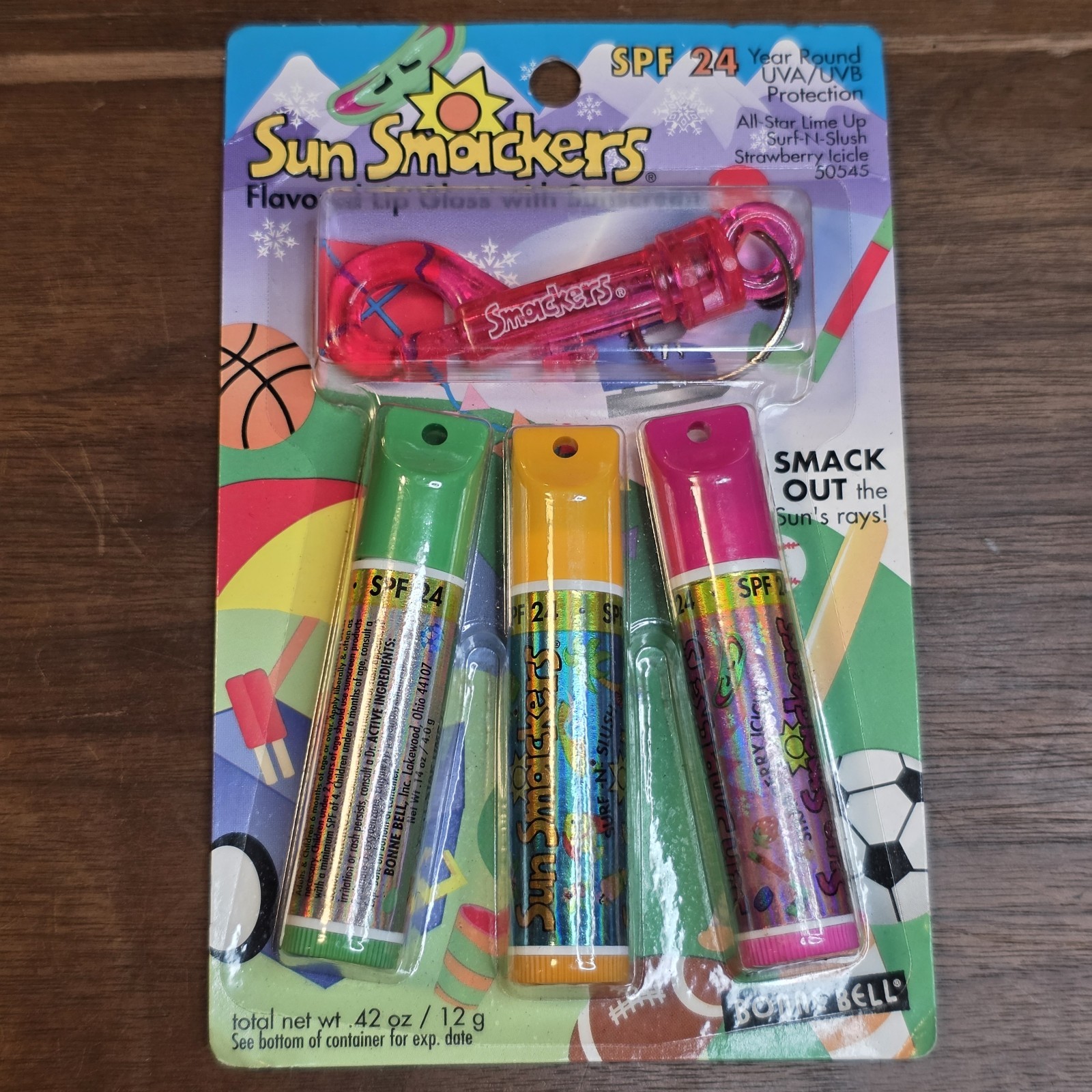 Vintage Bonne Bell Sun Smackers SPF 24 Lip Gloss 3 Pack With Keychain Sealed NOS