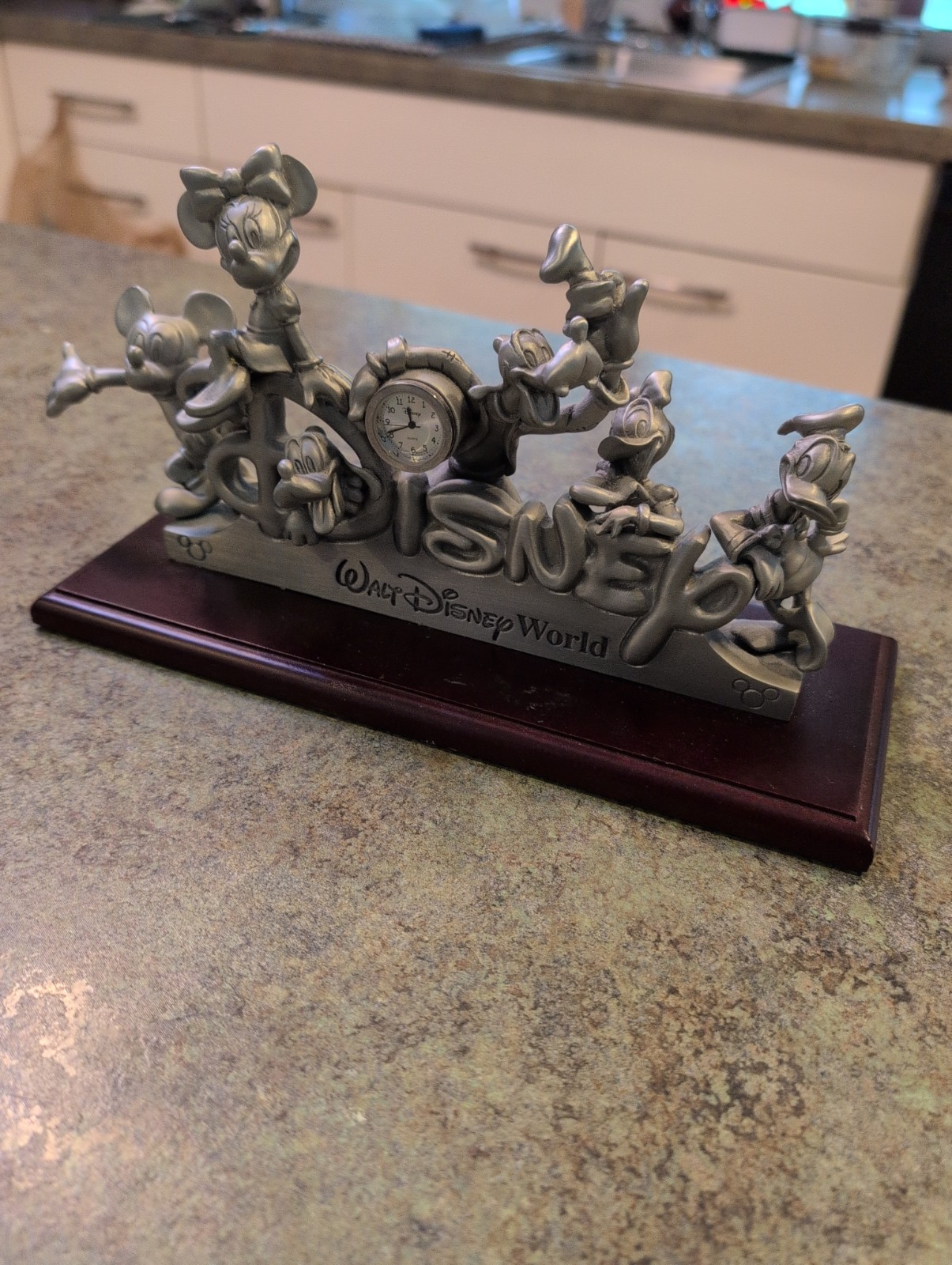 Vintage Disney Pewter 6 Character Desktop Clock 3.5 lbs Limited Edition