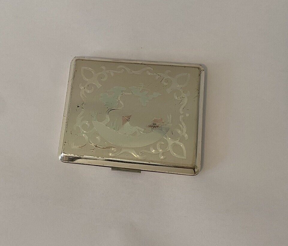 Vintage Elgin American - Great China Silver & Gold Toned Powder Makeup Compact