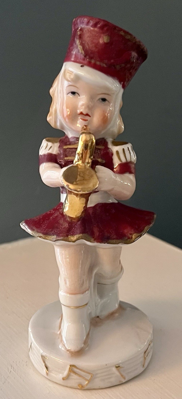 Napco 1950s Ceramic Figurine ~ Girl In Marching Band Saxophone - RARE