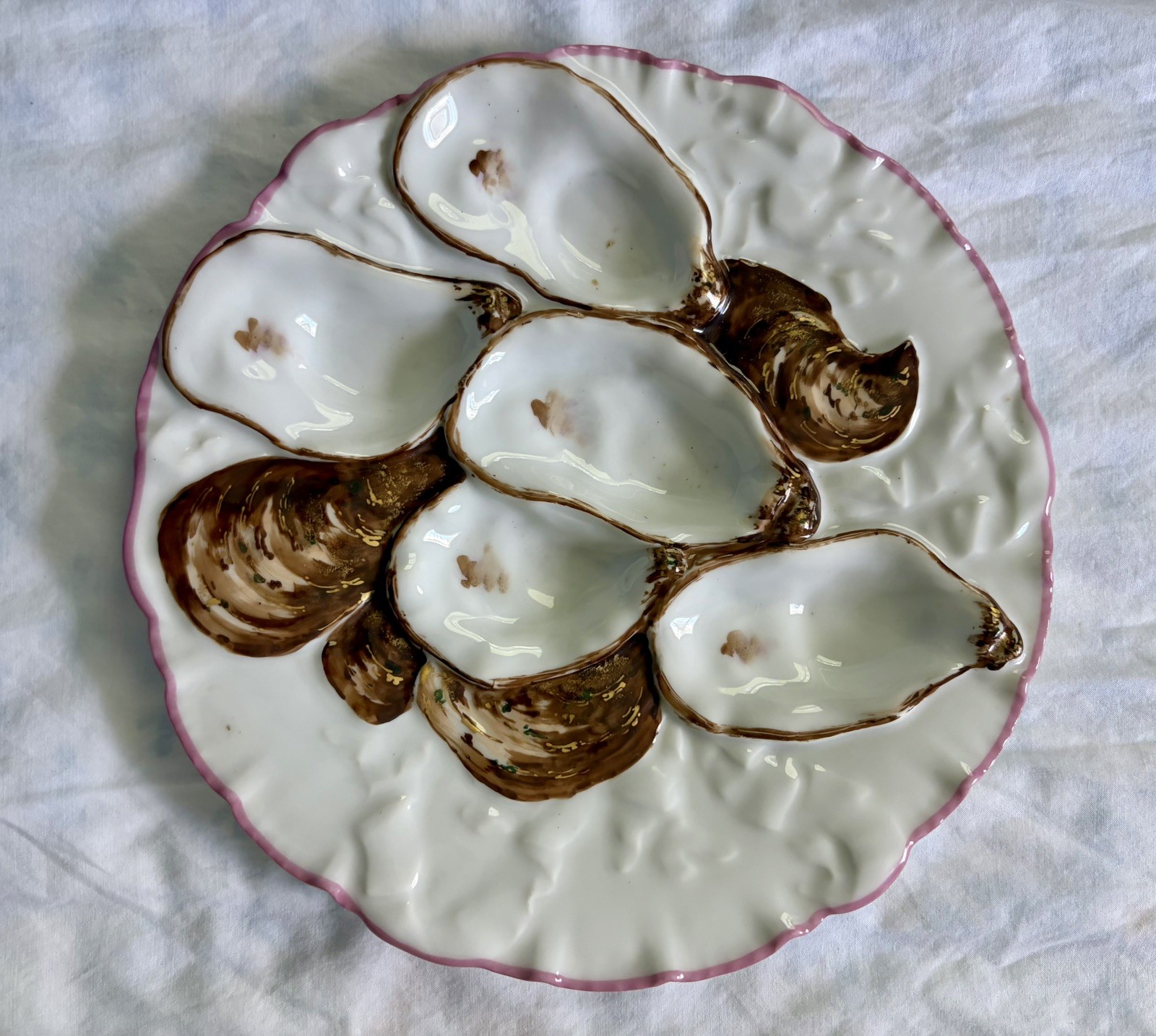 Antique Haviland Limoges Turkey Oyster Plate Pink Rim Both marks Circa 1876-1889