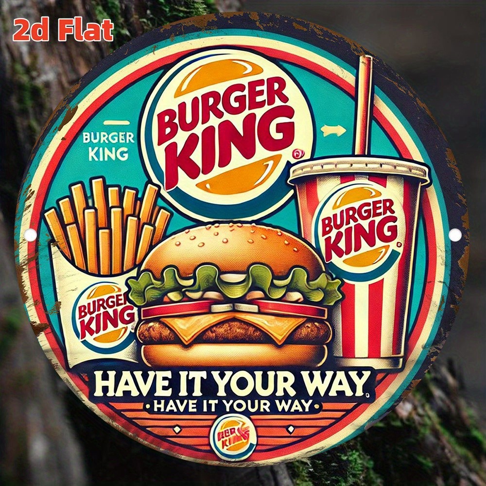Round Vintage Burger King Retro Tin Metal Signs Home Décor 8x12 Round Vintage Burger King Retro Tin Metal Signs Home Décor 8x12