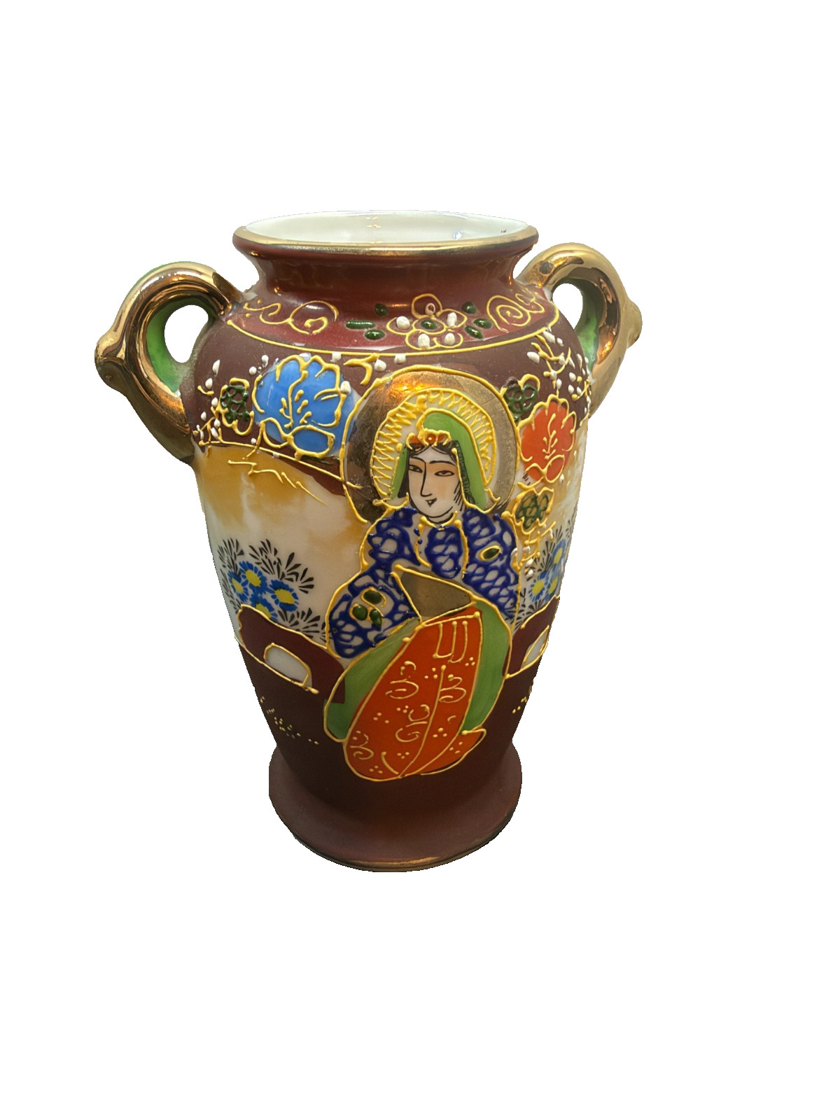 Vintage Japanese Satsuma-style Moriage vase Hand-Painted Made In Japan