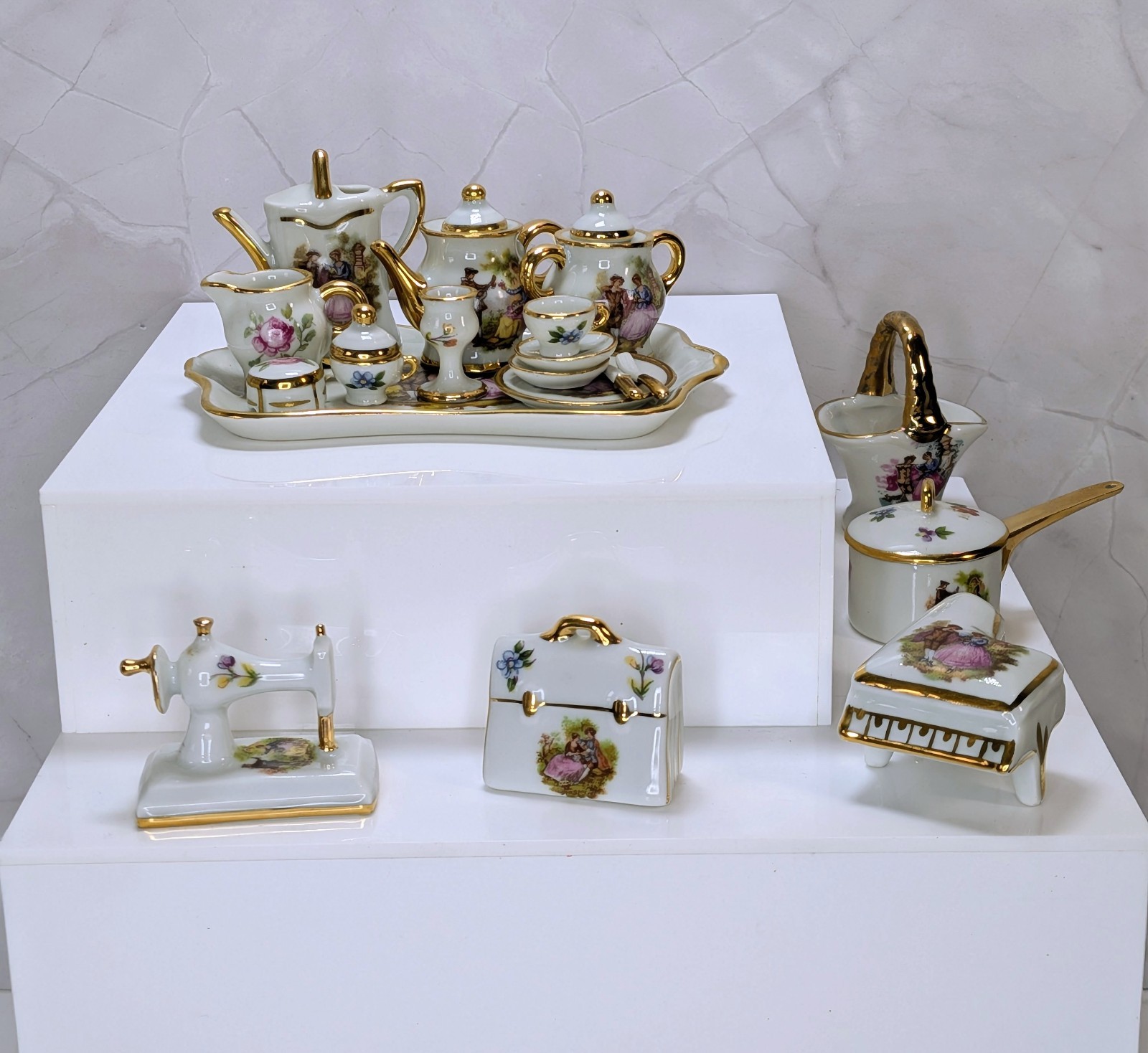 Limoges France Miniature 23-Pc Collection - Hand-Painted Fragonard - 1:12 Scale