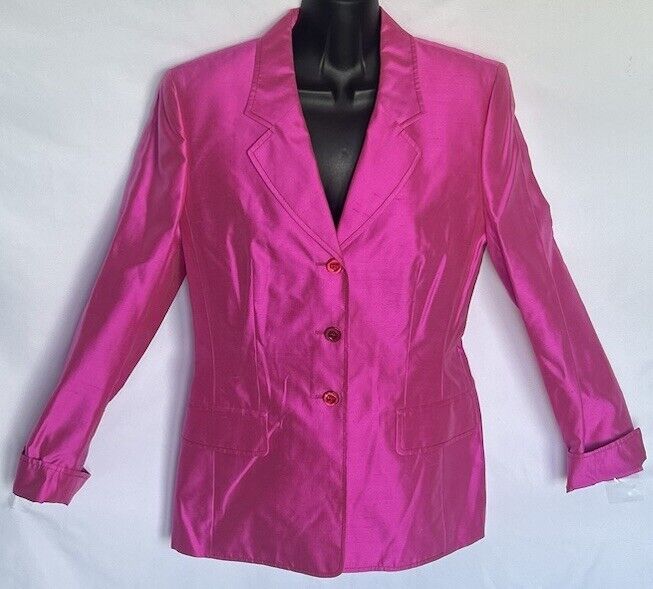 ESCADA Womens Fuchsia Pink Iridescent Silk 3 Button Jacket Blazer Sz 36 NWOT