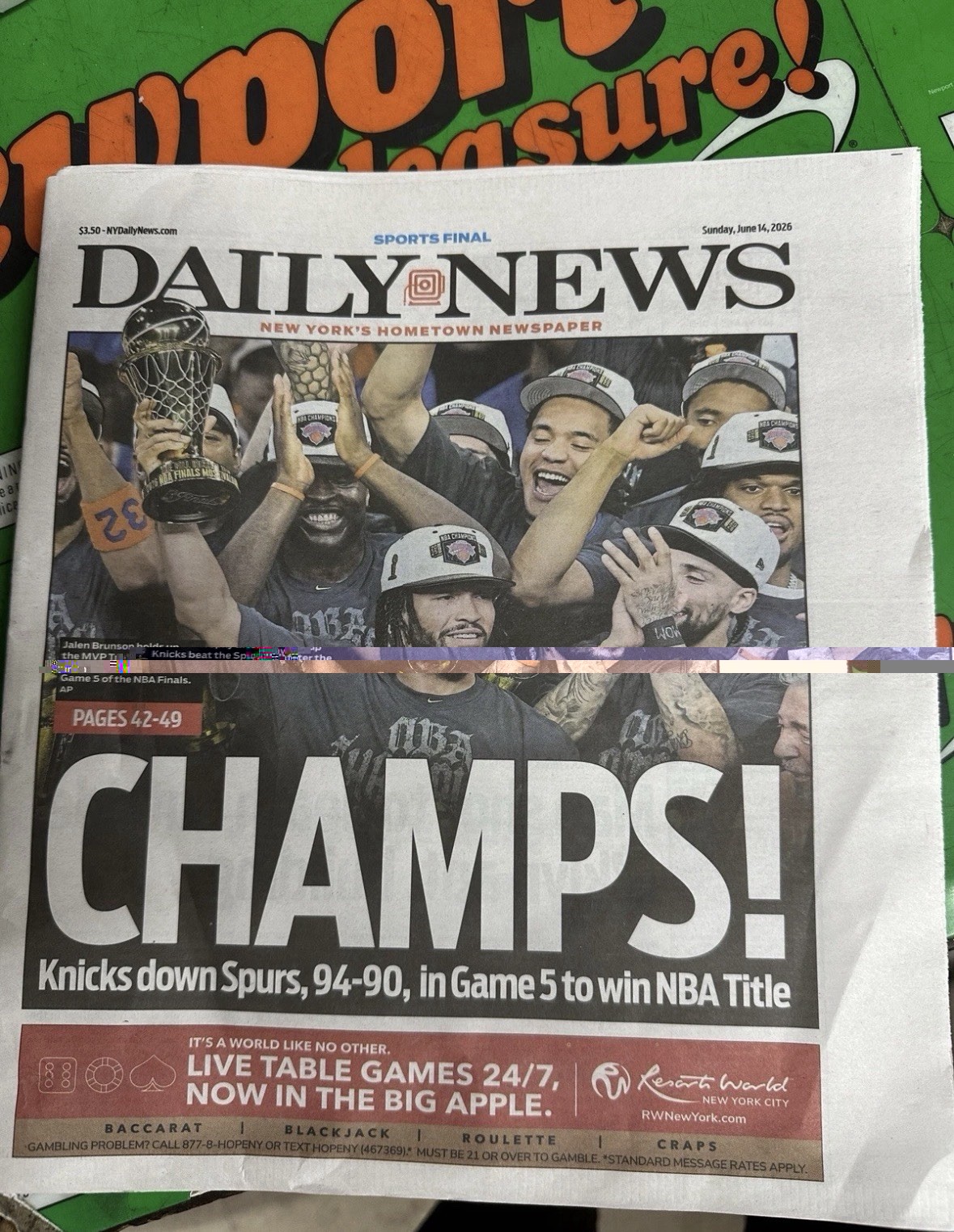 New York Daily News Sports Final Sunday June 14, 2026 