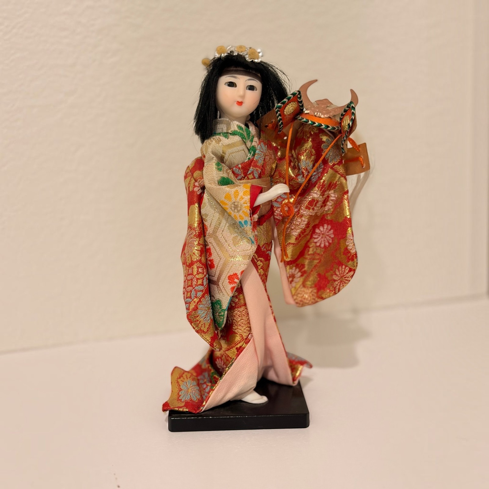 Vintage Japanese Princess Yaegaki Doll Kimono Samurai Helmet Kabuto Ningyo 9.5\
