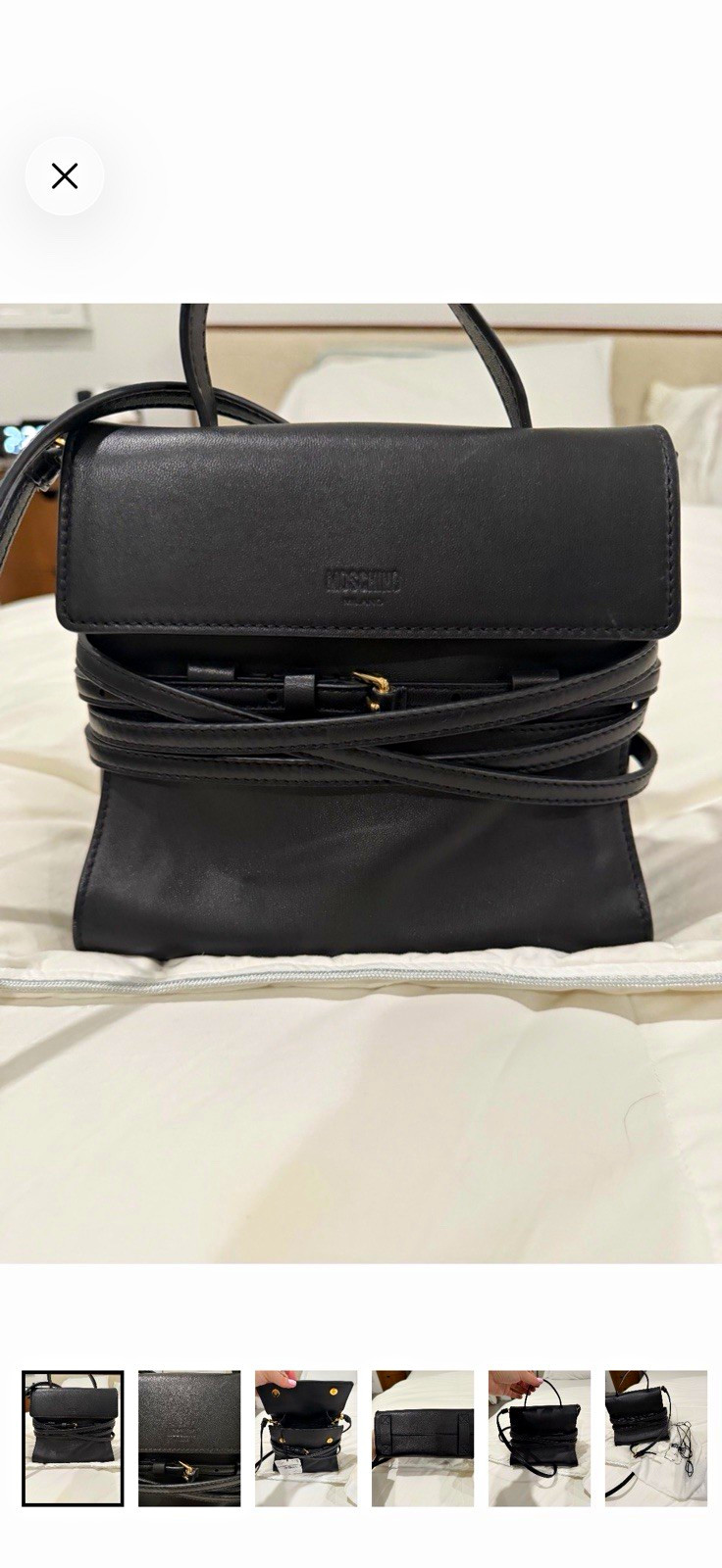 MOSCHINO Black Smooth Leather Small Top Handle Crossbody Bag w/ Dust Bag MOSCHINO Black Smooth Leather Small Top Handle Crossbody Bag w/ Dust Bag
