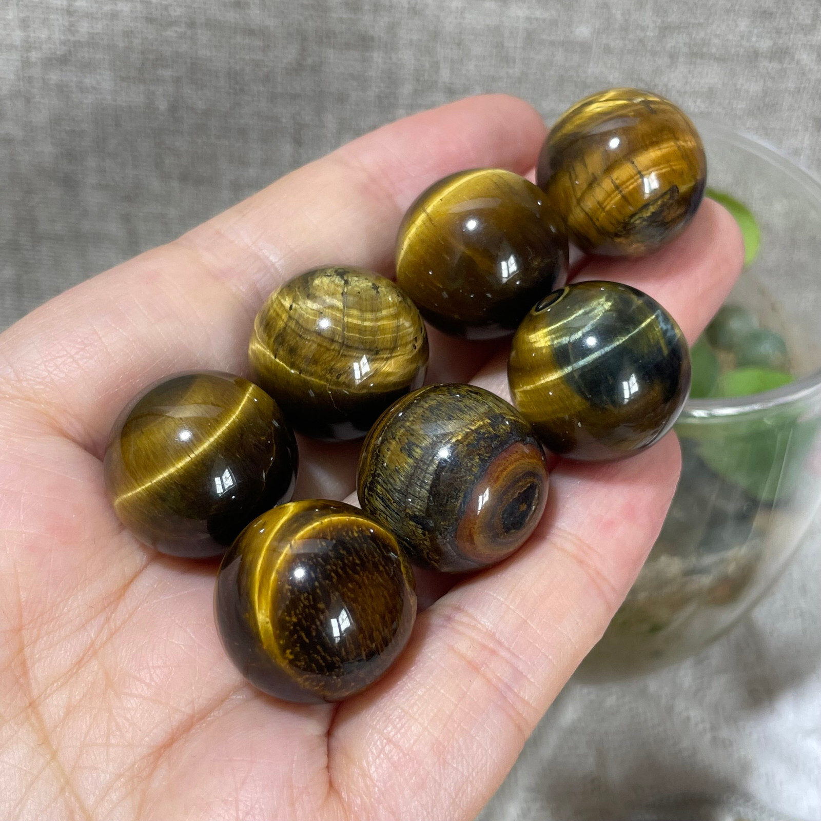 7pcs 18mm Natural tiger\'s eye ball quartz crystals sphere gem reiki healing 65g 