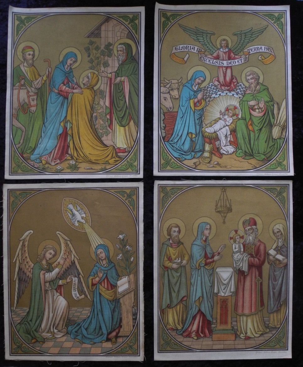 ANTIQUE CATHOLIC BROCADE FABRIC IMAGES 15 STAGES OF THE CROSS OF Jesus Christ