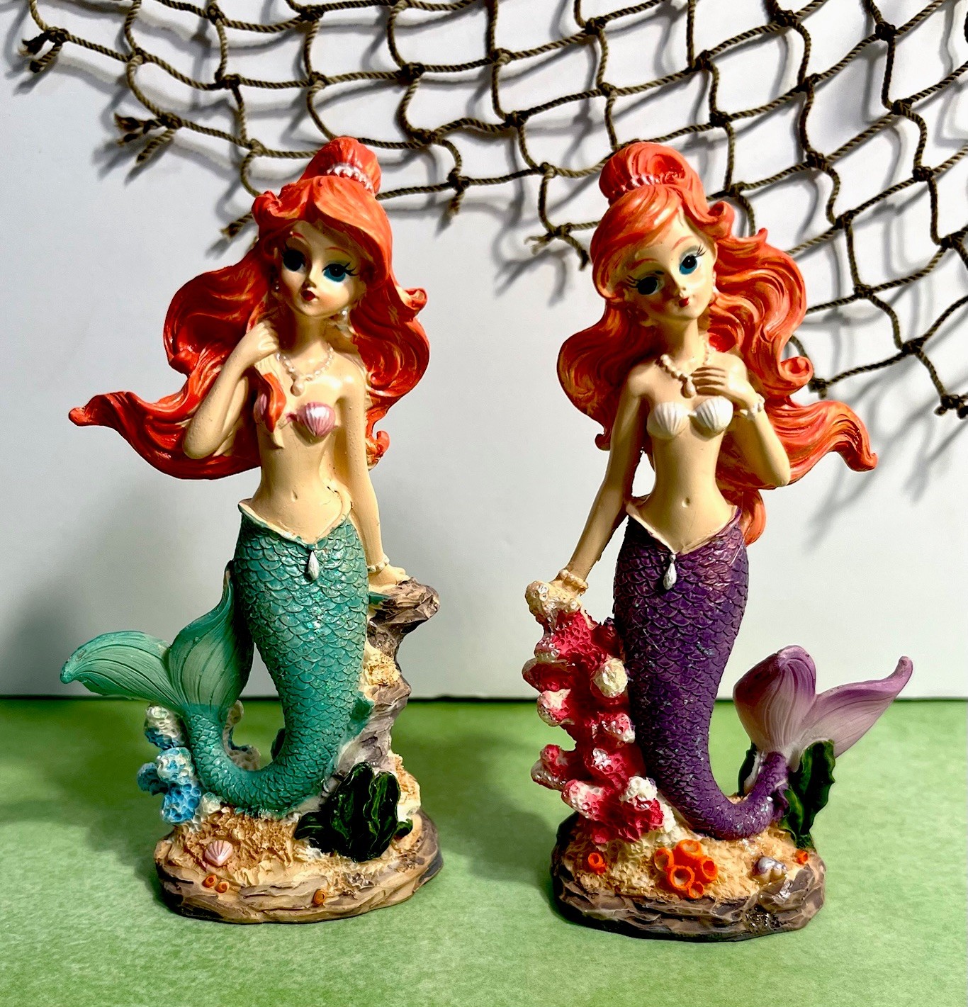 Mermaid Figurines Hand Painted 5” Resin Set Of 2