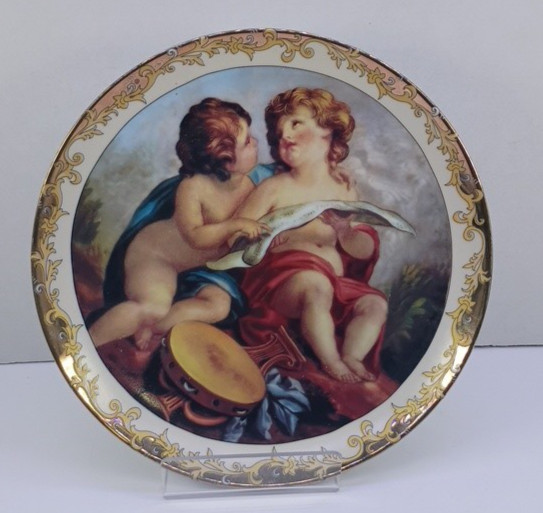 Vintage Italian Porcelain Cherub Putti Decorative Plate Gold Gilt IDAC 8\