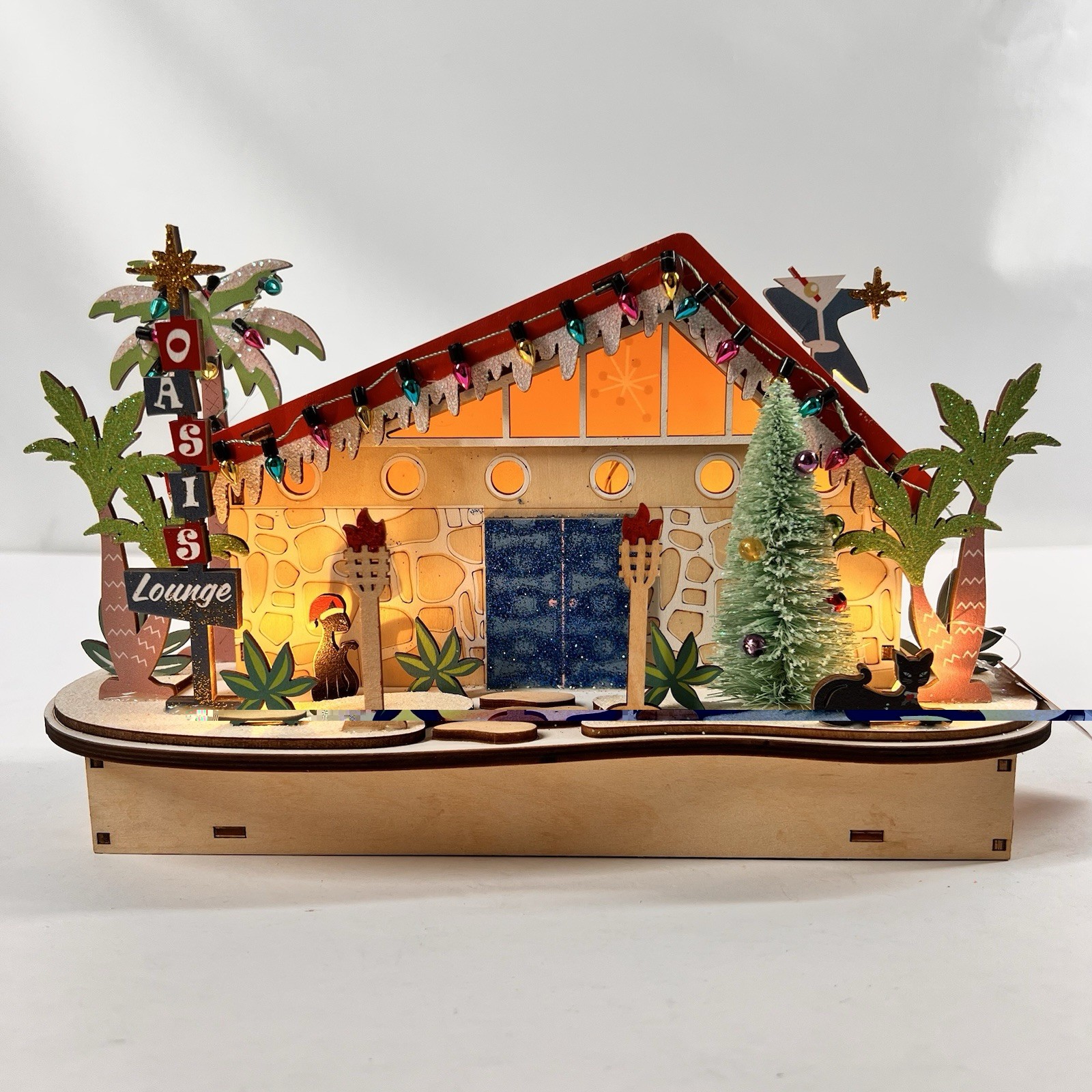 World Market 2022 OASIS LOUNGE Lighted MCM Wood LED Mid Century Christmas