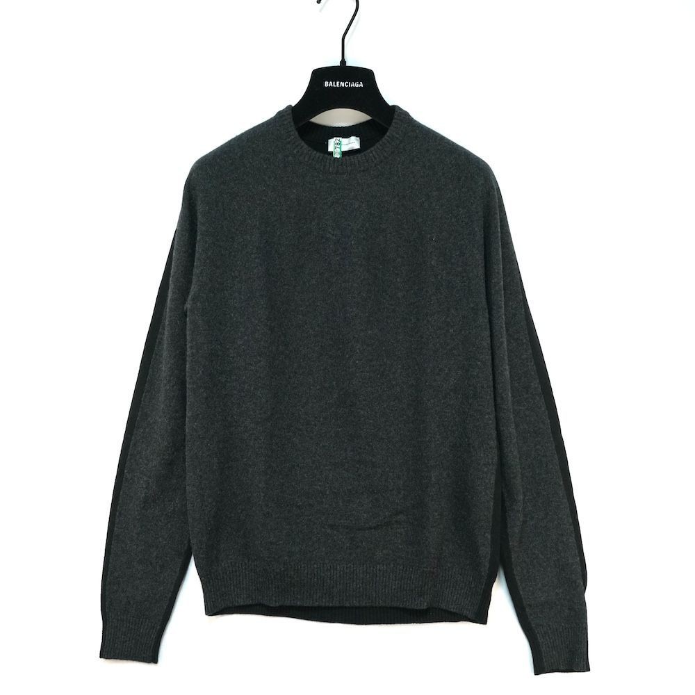 BALENCIAGA Archives Colorblock Crew Neck Knit Sweater Black Dark Gray Cashmere