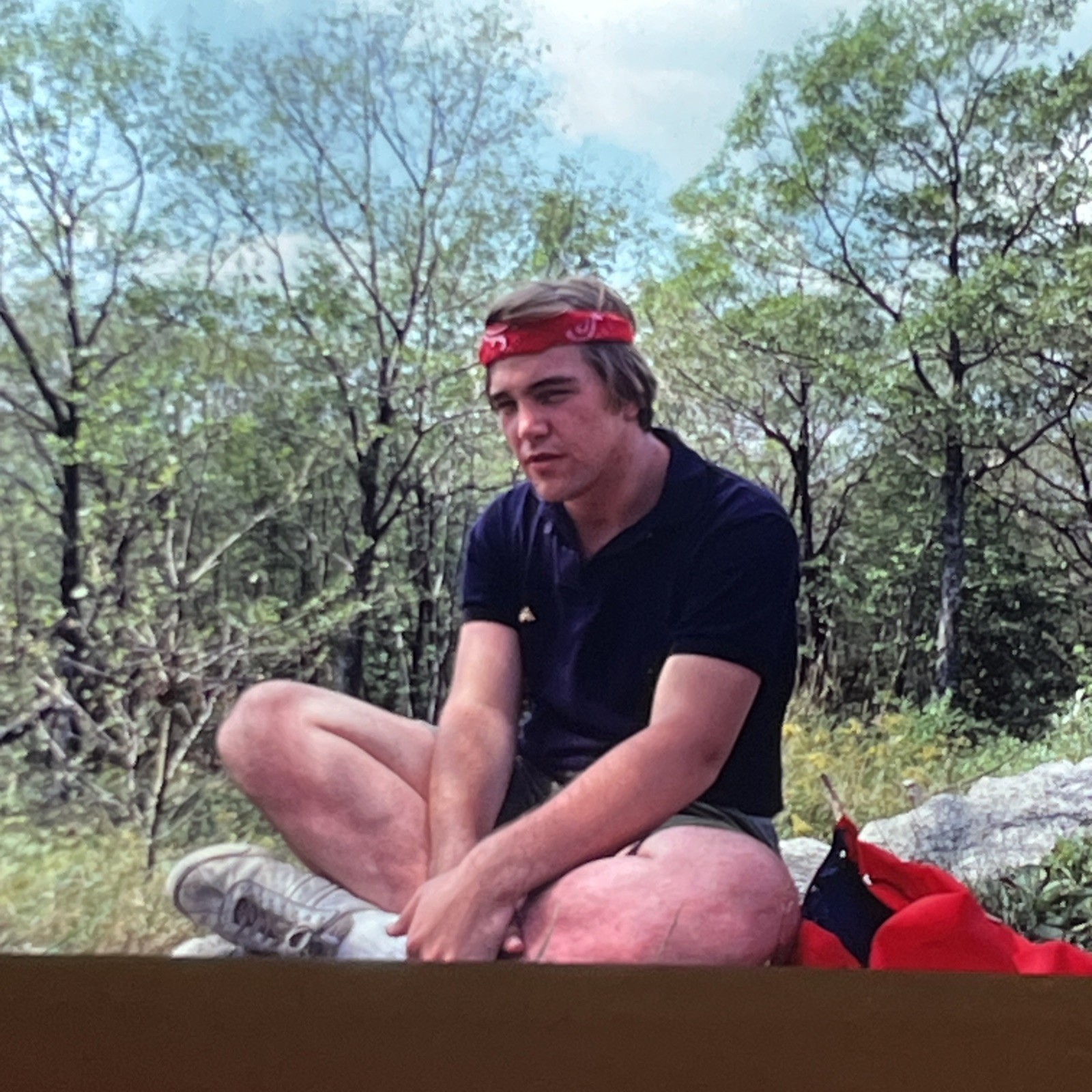 Vintage 35 mm Slide Photo Young Man Legs Crossed Wearing Bandana 1980s -- A2 Vintage 35 mm Slide Photo Young Man Legs Crossed Wearing Bandana 1980s -- A2