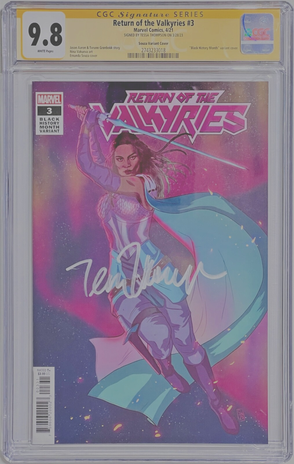 CGC SS Signed Tessa Thompson Marvel Return Of The Valkyries #3 Graded 9.8 Full S