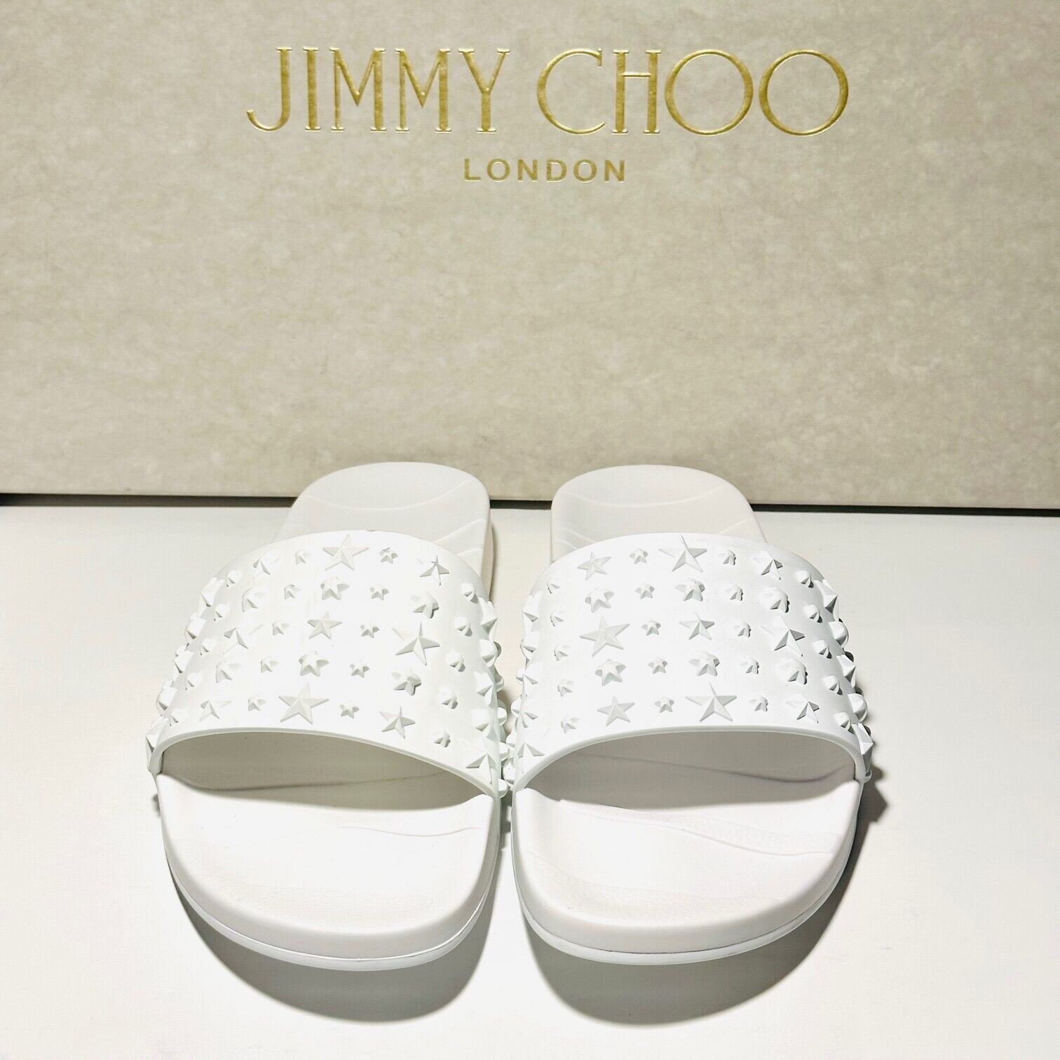 Jimmy Choo White Rey Slides- Size 40 *New without Box*