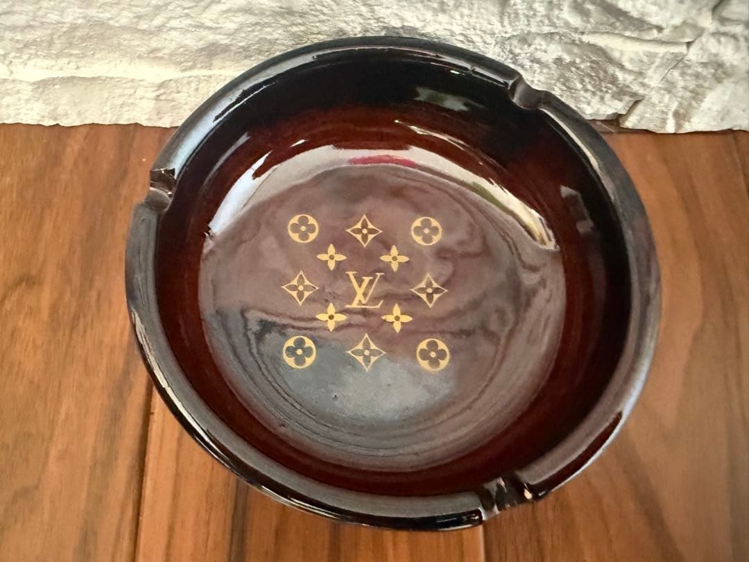 Louis Vuitton Logo Ceramic Ashtray Brown Decorative Tray Catchall 7.87x6.30in