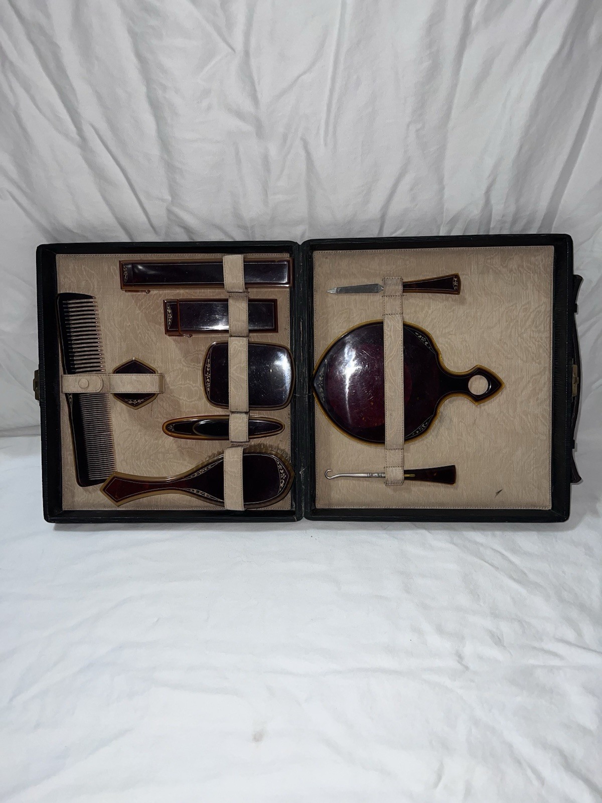 1920s 1930s ANTIQUE VINTAGE CELLULOID ART DECO VANITY DRESSING TABLE SET CASE