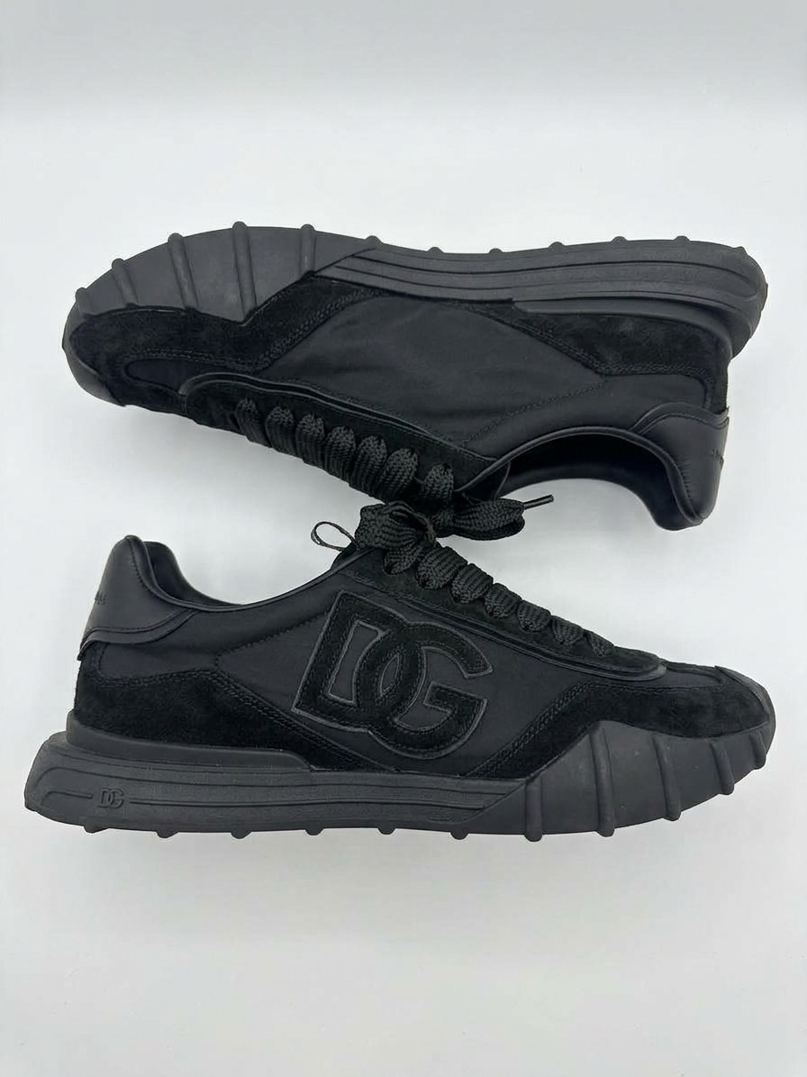 Dolce & Gabbana Black Suede Nylon Sneakers with DG Logo