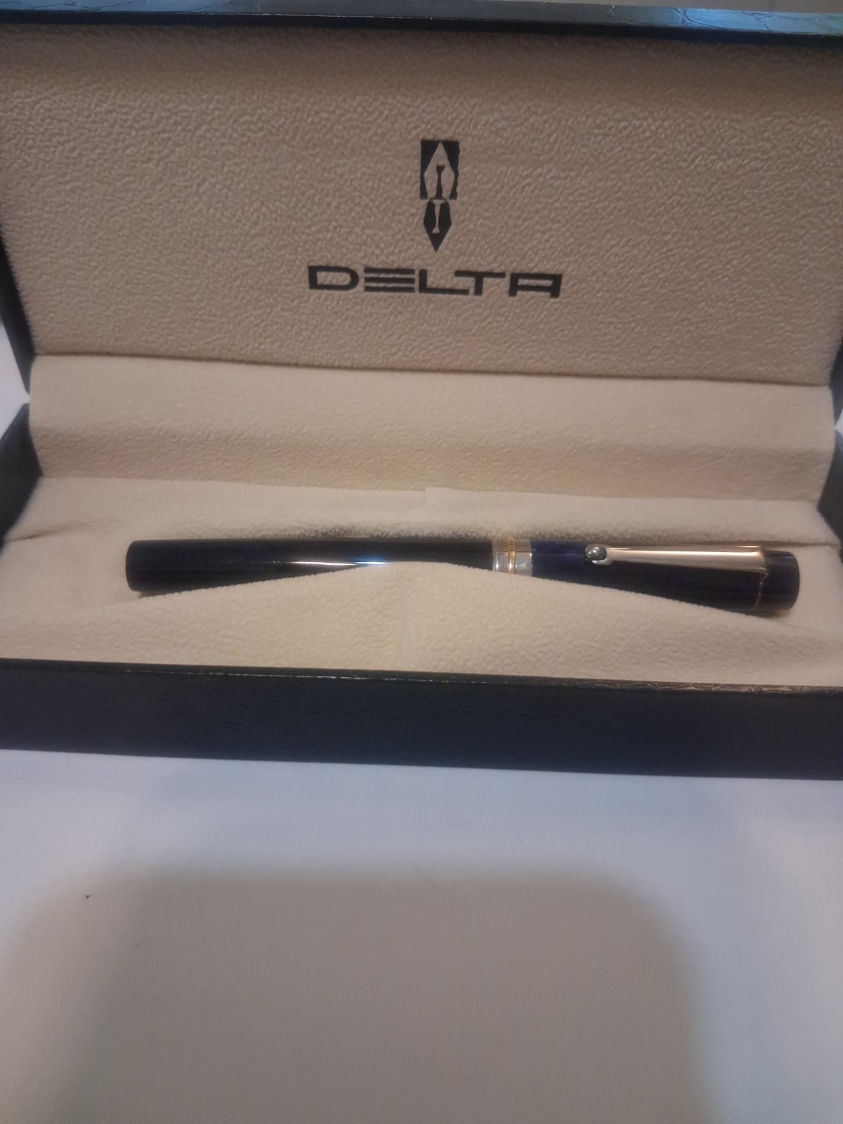 Delta Vintage Ocean Blue Marbled Rollerball Pen Made In Italy W/ Case & Papers