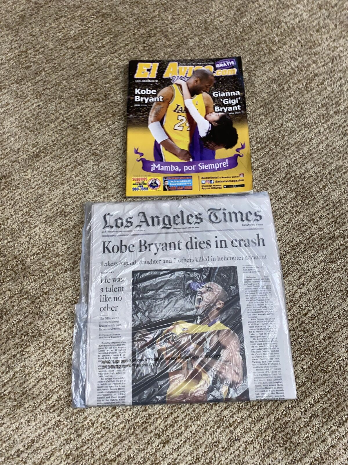 HOF New Kobe Bryant LA Times Newspaper Tribute 1/27/20 📈LA Lakers + El Aviso Ad