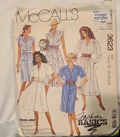 Vtg McCall's plus Women's Button Front Dress Sz G 20-22-24 full flowy dress 