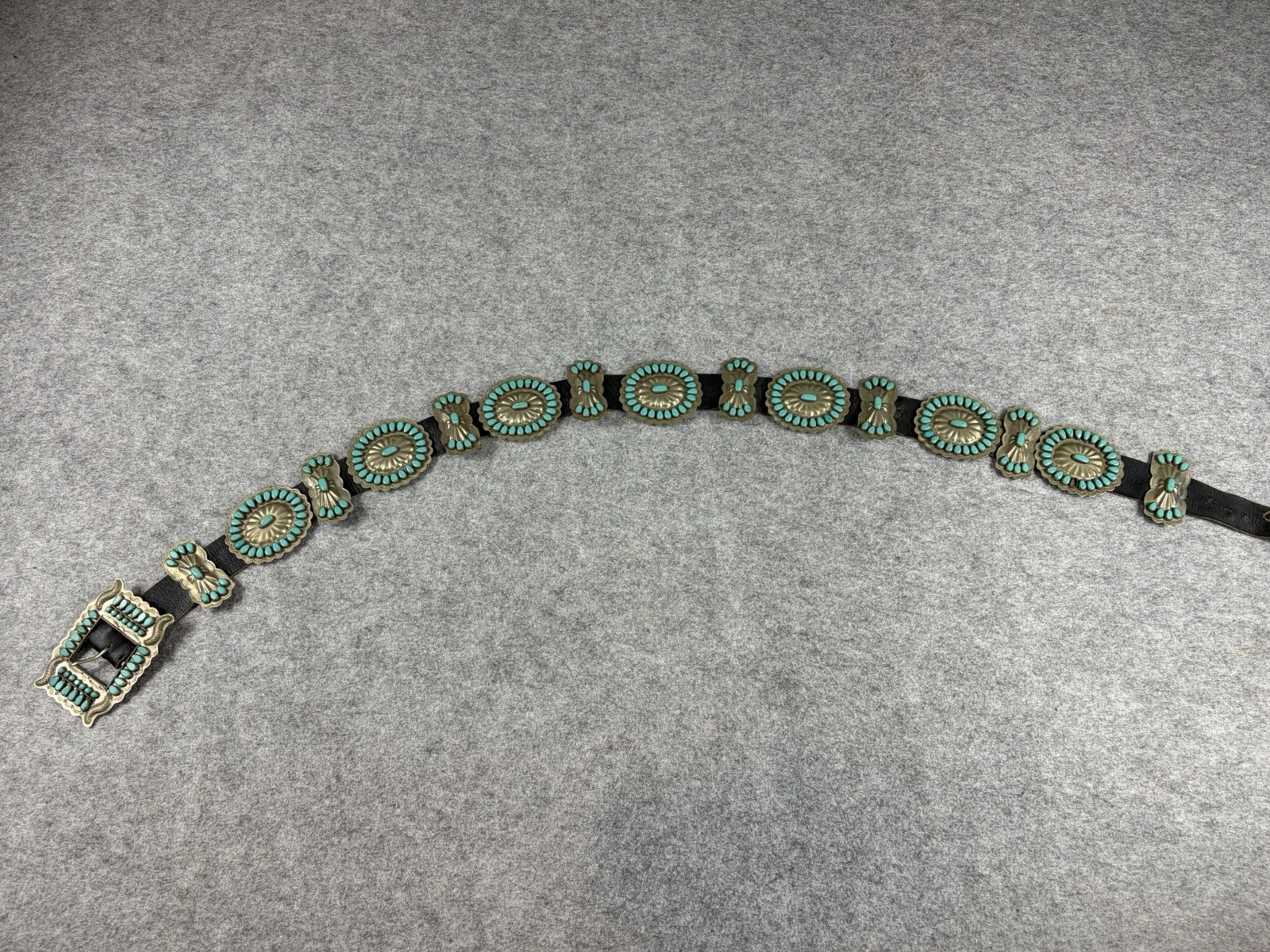 Vintage Navajo Turquoise Concho Leather Belt