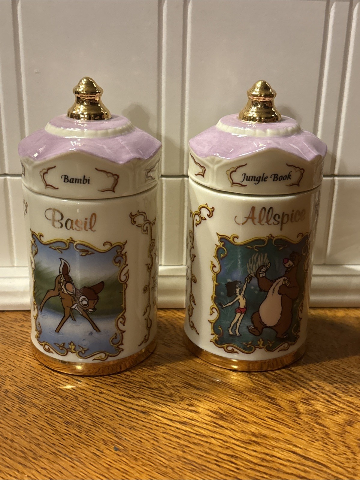 Lenox Disney Spice Jars Bambi and Jungle Book NOS No Box Never Used 1995