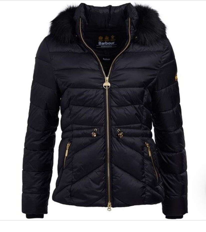 RRP £175 BARBOUR INTER Quilted Jacket Hooded Hoodie UK 16 XL (EUR42) Black