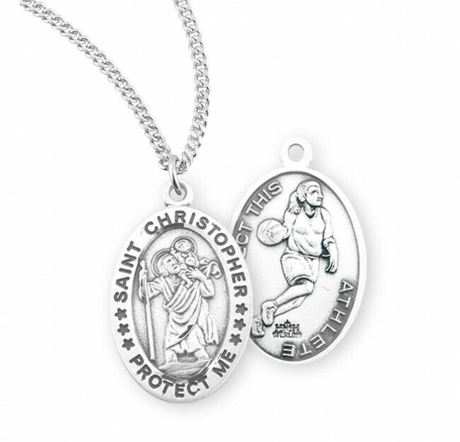 Women's St. Christopher Sterling Silver Basketball Medal Necklace