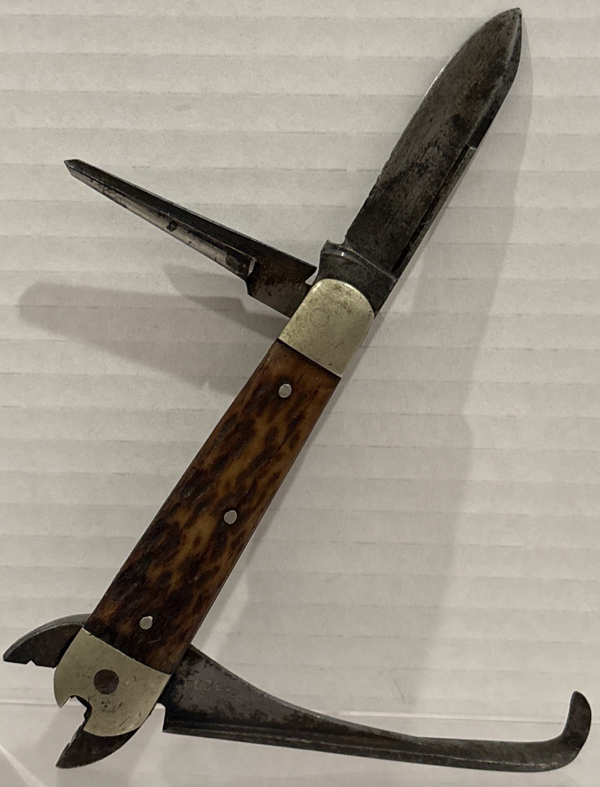 RARE Antique Oscar BARNETT PLIER KNIFE Multi-Tool Pocket Knife Jigged Bone HHH