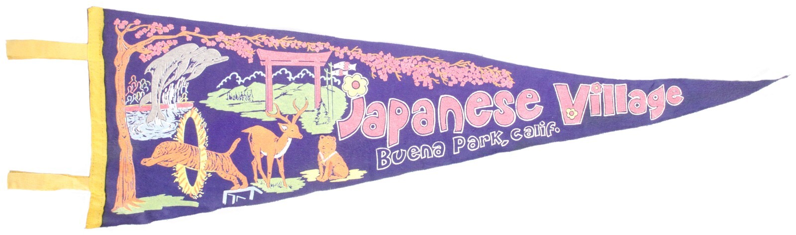 Vintage 1970's Pennant Japanese Village Deer Park Buena Park Amusement Park Old