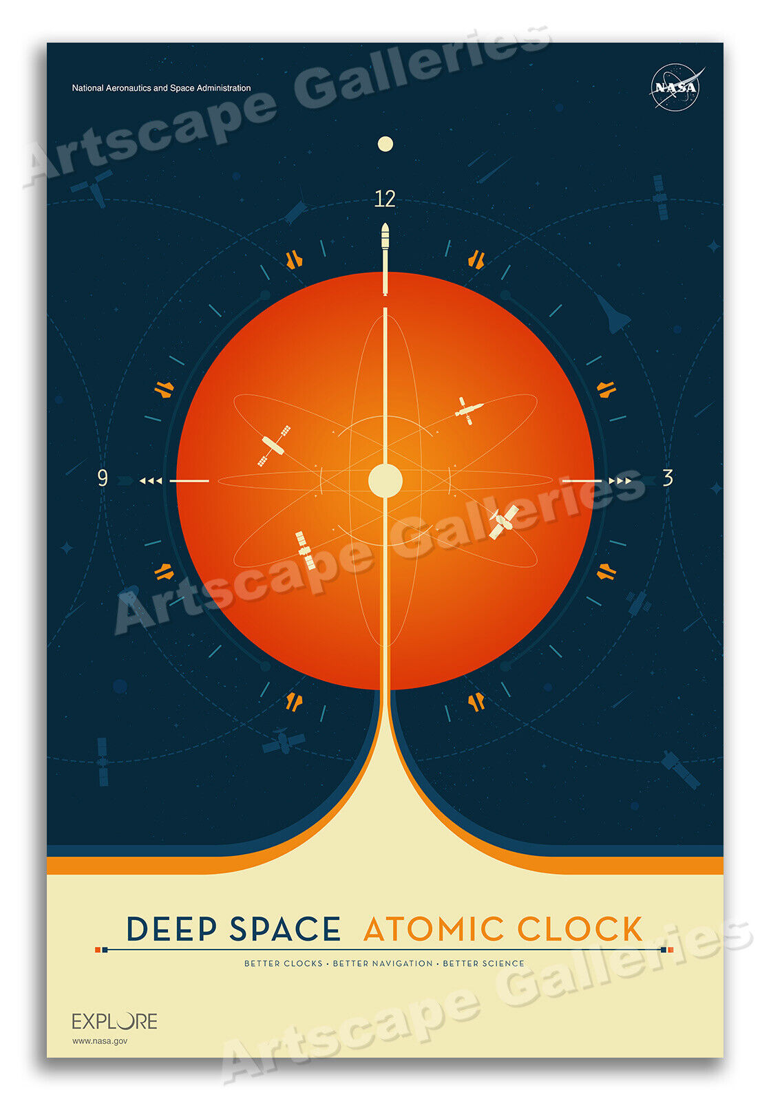 NASA - Deep Space Atomic Clock - Retro Space Exploration Travel Poster - 16x24