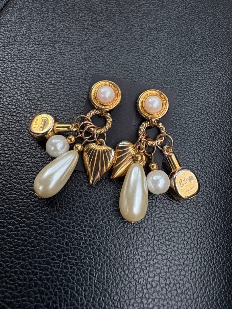 BALENCIAGA Perfume Bottle Earring Gold Pearl Vintage Jewelry Accessories