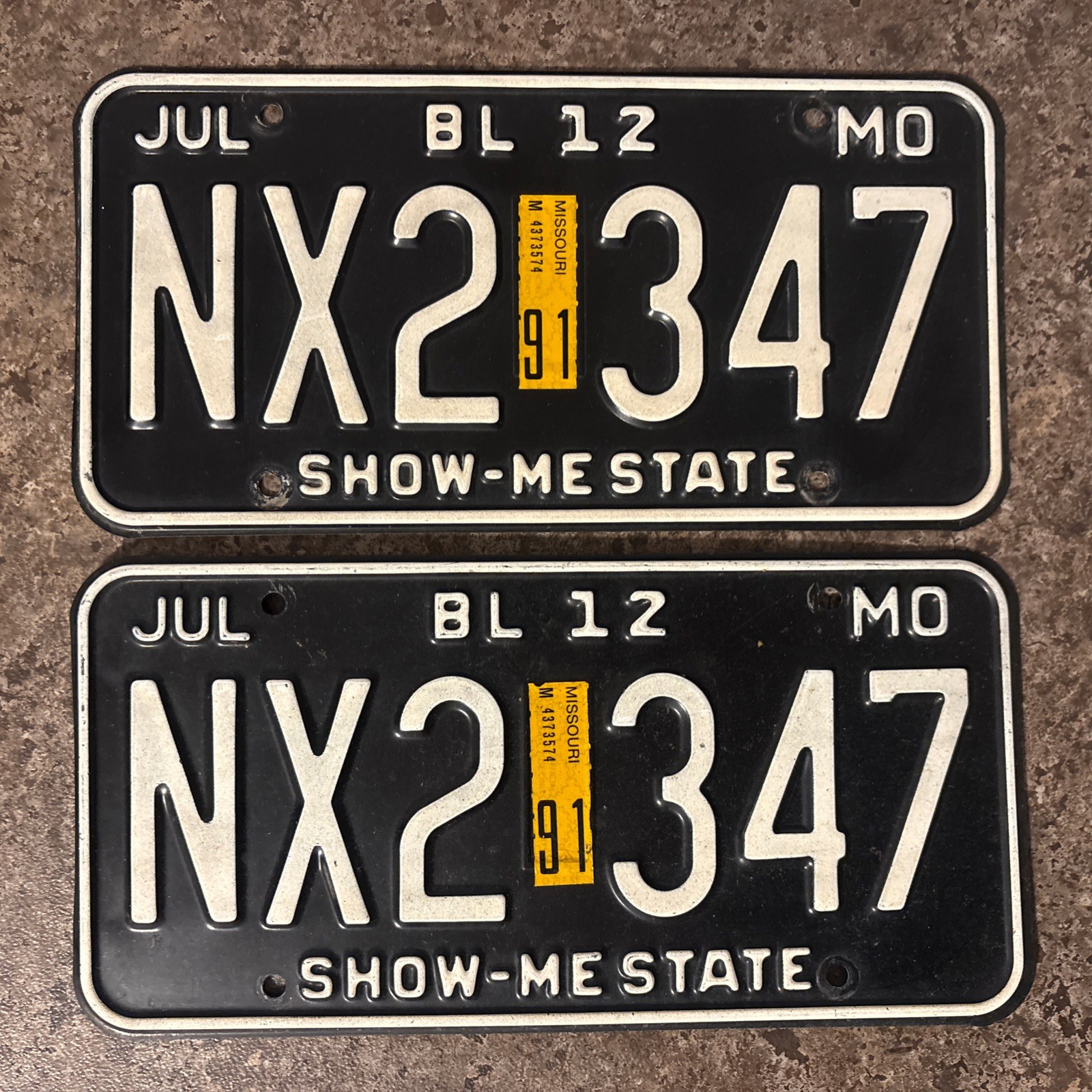 1991 Missouri License Plate Pair Truck # NX2 347