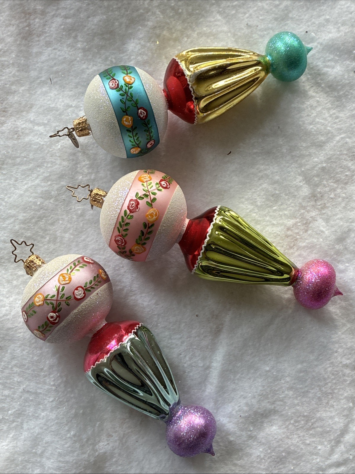 3 Vintage 1990 Christopher Radko Rosse Lamp Drop Ball Christmas Ornament - RARE 3 Vintage 1990 Christopher Radko Rosse Lamp Drop Ball Christmas Ornament - RARE